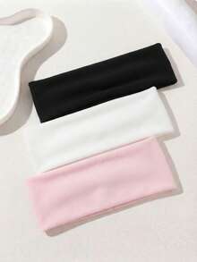 3pcs Women Soft Stretchy Wide Headbands, Autumn Winter Daily Versatile Basic Solid Turban Hair Bands, Boho Non-Slip Yoga Sport Accessories - Multicolor - View 3