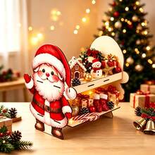 1pc Red Santa Claus Wooden Display Stand, Christmas Table Decoration, Freestanding Wooden Gift Bag Holder, Merry Christmas Party Decor, Christmas Food Display Rack - Red - View 2