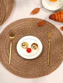 1/4/6pcs Bohemian Style Solid Color Woven Round Placemats, Table Decor, Home Party Table Setting, Home Decoration, Christmas Decor, Halloween Decor, Thanksgiving, Back To School, Valentine's Day, Party - Mocha Brown - View 5