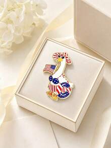 Vacation Style Striped Swimsuit Goose Brooch, Casual Beach Fashion Glasses Swim Ring Design, Versatile Lapel Accessory For Coat, Scarf, Backpack, Summer Fun Gift Item - Multicolor - View 2
