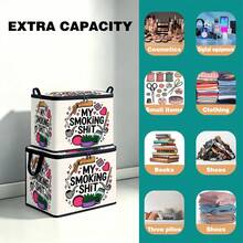 Nurse, Hair Stylist Accessories, Gingerbread Man Cartoon Print Foldable Storage Box, Zippered Handheld Storage Bin, Upgraded Fabric Large Capacity Storage Box, Suitable For Wardrobe, Dorm, Underbed Storage, Organizes Clothes, Bedding, Toys, Miscellaneous Items, Home Moving Organization Storage Box - Multi-color - View 9