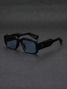 1 Pair Men's Beige Rivet Square Minimalist Fashion Glasses, Suitable For Daily Driving, Stage Performance, Party Gathering, Retro Square Decorative Glasses, Thick Black Frame Rivet Detail Fashion Costume Glasses For Daily Street Party Wear - Multicolor - View 8
