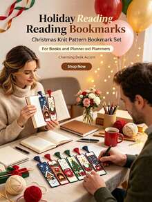 6pcs Christmas Theme Cross Stitch Bookmark Set, DIY Christmas Bookmark Kit, Medium Grid 3-Strand Embroidery Thread, Christmas Tree, Bell And Fireplace Patterns, Includes Needle, Thread, Instructions, Threader And Threading Tool Kit - Multicolor - View 1