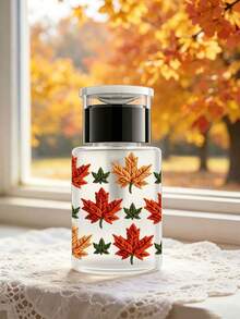 Hello Autumn 秋季楓葉圖案透明 PET 可重複填充旅行瓶，深橘色、淺橘色、綠葉設計節日卸妝液分裝瓶，附便攜泵頭分裝瓶，適用於指甲油卸除液、化妝水和卸妝液，圓頂設計，可重複使用，卸妝瓶，旅行必需品，萬聖節禮物 - 彩色 - 查看 4