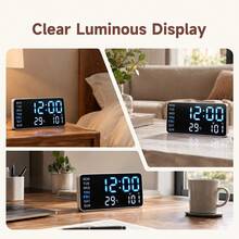 Bedroom Large Digital Alarm Clock, Temperature, Date And Weekday Display, Adjustable Brightness And Volume, Desktop Or Wall-Mounted, Modern Home And Office Clock - White Shell Pink - View 6