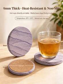 1pc Nordic Style Natural Marble Absorbent Coaster, Heat-Resistant, Anti-Slip, Original Stone Material With Unique One-Of-A-Kind Random Texture - Red Bean Purple Black Thick Ribbed - View 2