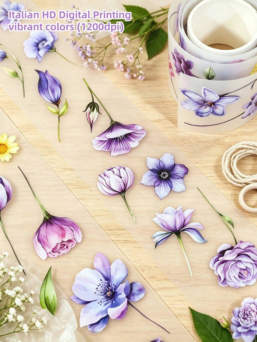 DANKUN 1 Roll 2m Country Style Floral Pattern Matte PET Washi Tape, Creative Aesthetic Decorative Tape, DIY Handmade Art Scrapbooking Bullet Journal Planner Accessories