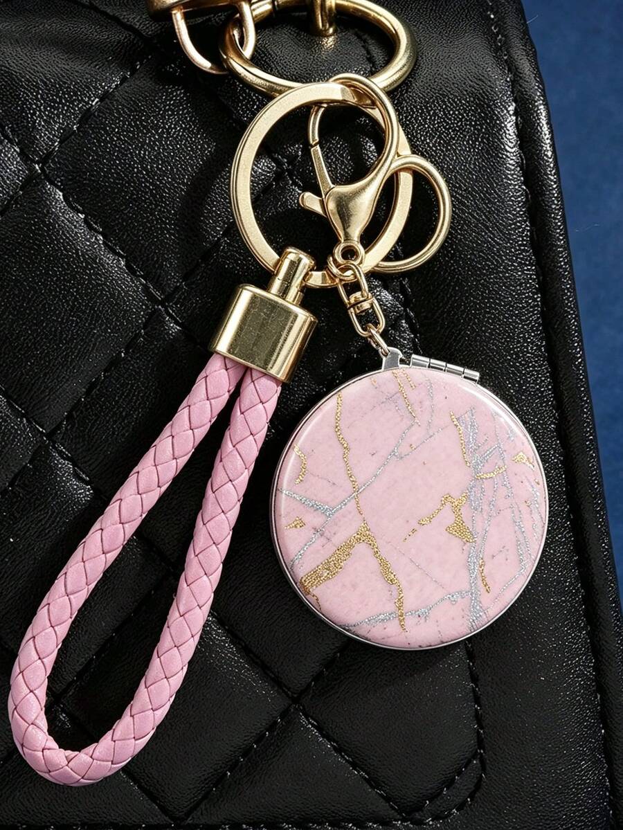 Fashionable Multi-Purpose Bag Hanging, High-Value Appearance Portable Keychain Flip Double-Sided Mirror, Portable Makeup Mirror, Travel Gift - Multicolor - View 1