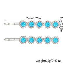 2pcs Women's Blue Round Rhinestone Barrette, Sunflower Shaped Crystal Hair Clip, Shiny Silver Side Hair Clip, Suitable For Wedding, Graduation Prom, Party Hairstyle Decoration - Multicolor - View 4