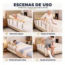 Barandilla de  Plegable para Cama de Adultos 93 x 40 cm, Doble Refuerzo con Tubos Reforzados, Protección Anticaídas y Apoyo para Levantarse, Instalación sin Taladros - Madera amarilla | Liso - Ver 10