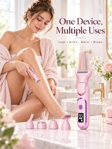 New Women's 5-Head Multi-Purpose Electric Hair Removal Device, Bikini Area & Underarm Trimmer, Portable Electric Shaver For Women, Full Body Electric Epilator, Multifunctional 5-Head Shaver For Hair And Pubic Hair Removal - Multicolor - View 1