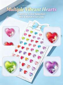 10pcs/5pcs/2pcs/1pc Holographic Laser Heart Large Face Sticker Set (Includes 1pc Tweezers), Rainbow 3D Heart Rhinestone Stickers, Music Festival Party Stage Eye Cheek Nail Self-Adhesive Decorative Stickers, Halloween Costume - Multicolor - View 3