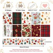 10pcs Vintage Snowy Santa Plaid Christmas Fabric Strips For Patchwork Sewing, Suitable For Christmas Decor Blankets, Table Runners, Handbags, Edging And Coasters - Multiple Styles - View 5