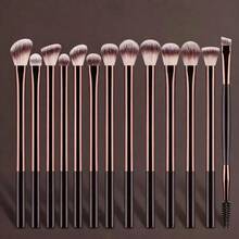 15pcs Makeup Brush Set, Including Powder Brush, Blush Brush, Highlighter Brush, Eyeshadow Brush, Eyelash Brush, Eyeliner Brush, Angled Round Head Design - Coffee Brown - View 11