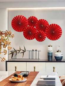 6/12 Pcs - Red Paper Fan Decorations, Home Decor, Party Birthday Decorations, Background Wall Decorations, Tabletop Decorations, Chinese New Year Decorations, Restaurant Decorations - Multicolor - View 4