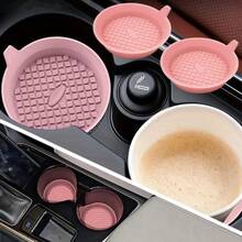 2PCS Deep Slot Silicone Car Cup Holder Coasters, With Built-In Handle For Easy Removal And Cleaning. Flexible Silicone Non-Slip Heat-Resistant, Deep Slot Holds Cup Securely, Reduces Spills And Leaks, Protects Original Car Cup Holder, Simple And Practical Car Interior Accessory. - Bowl-shaped Checkered Coaster - View 3