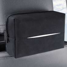 1PC Suede Plush Hanging Car Tissue Box, Delicate Plush Surface Luxury Style, Hanging Design Saves Car Space, Convenient Tissue Dispensing, Beautifies Car Interior - Faux Leather Plush Tissue Box - View 10