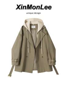 Vintage Double-Breasted Trench Coat Jacket With Buttons, College Office Daily Spring Autumn Vacation Casual Travel, Elegant - Coffee Brown - View 7