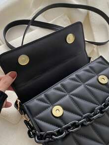 Tas Selempang Kasual Wanita Warna Polos untuk Aktivitas Sehari-hari - Hitam - View 7