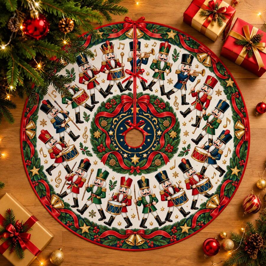 1pc Nutcracker Band Performance Pattern Christmas Tree Skirt, Elegant Color Holiday Decor, 5 Sizes, Unisex Holiday Gift, Suitable For Home And Party Christmas Home Decoration - Nutcracker Band Performance - View 1