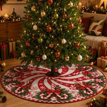 1pc Spiral Candy Cane Pattern Christmas Tree Skirt, Elegant Color Holiday Decor, 5 Sizes, Unisex Holiday Gift, Suitable For Home And Party Christmas Home Decoration - Candy Cane - View 2