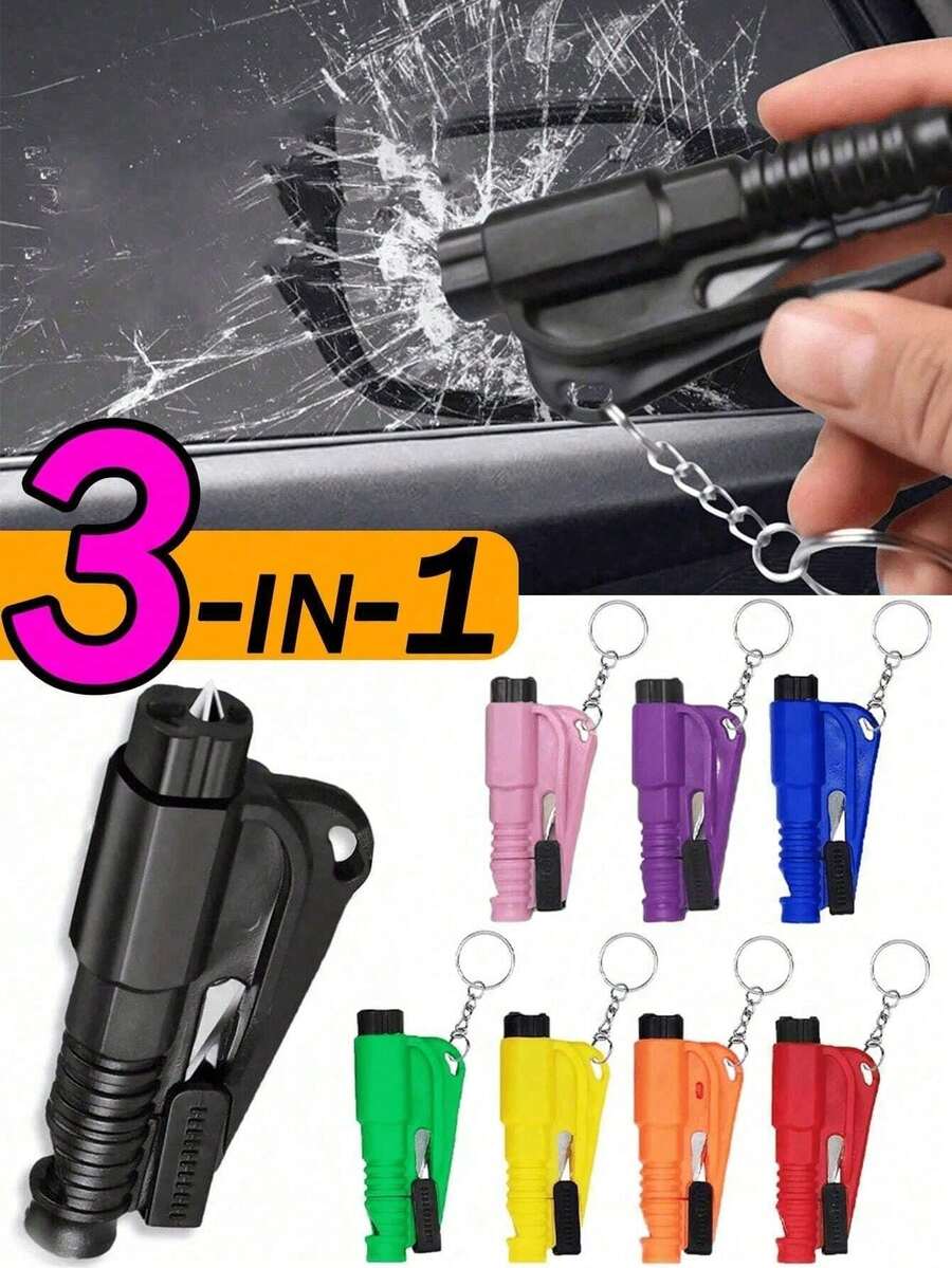 3 Packs 3-In-1 Car Emergency Safety Hammer (Includes Seatbelt Cutter And Window Breaker) – Portable Vehicle Escape/Rescue Tool / Mini Safety Hammer; Unisex Multifunctional Emergency Gear. - Multiple Styles - View 1