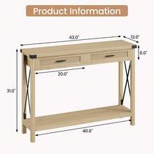 Mesa Consola Recibidor De Madera, Mesa Estrecha con 2 Cajones De Ratán y Estante, Mueble De Entrada Estilo Boho Rústico para Pasillo o Detrás del Sofá, 110x30x78 cm (Natural) - Madera - Ver 2