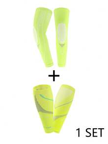 1 Set Compression Arm Sleeve + Calf Sleeve Set, Breathable Sports Elbow And Calf Support Sleeve, Non-Slip Elastic Protective Gear, Suitable For Basketball, Running, Fitness Training, Unisex, Halloween Gift - Multicolor - View 14