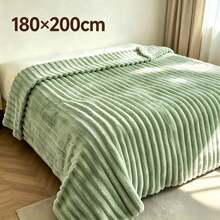 1pc Luxury Double-Sided Faux Rabbit Fur Blanket - Comfortable Striped Flannel, Soft & Warm, Suitable For Nap, Office, Camping, Sofa - Multi-Functional Polyester Bed Cover, Christmas Gift - Light Green - View 11