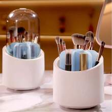 Dustproof & Waterproof Makeup Brush Storage Bucket With Transparent Domed Lid, Multi-Compartment Makeup Brush Organizer Box, Cute Cartoon Makeup Brush Cup, Vanity Tabletop Eyeliner & Lipstick Storage Rack, Desktop Bathroom Vanity Makeup Organizer Box - Multicolor - View 6