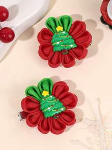 2-6Pcs Christmas Ornament Bow Hair Clips, Hair Clips For Girls Flower Girl Ribbon Decor Alligator Clips Party Hair Accessories For Kids - Multicolor - View 14