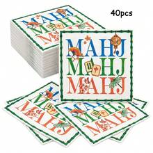 20/40/60pcs Mahjong Themed Napkins, Green Bamboo Border, Hand-Drawn Mahjong Tile Cocktail Napkins, 2-Ply Decorative Fun Napkins Printed With "Mahjong Is My Therapy", Suitable For Mahjong Parties, Birthday Parties, Girls Afternoon Tea And Board Game Scenes - MAHJ Print - View 9