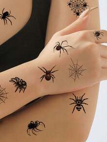 10pcs Spider Web Temporary Tattoo Stickers, Realistic Tattoo Decals For Men And Women, Halloween Party Use, Waterproof Fake Tattoos - Multicolor - View 5