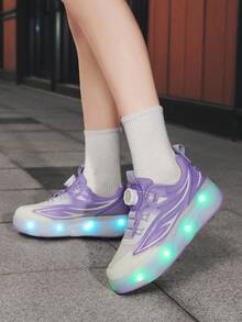 中性 LED 充電發光鞋，兒童輪滑鞋，多功能可變形輪鞋，適合四季穿著，附可拆卸輪子，適合戶外與運動滑行 - 粉色 - 查看 7