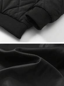 1pc Men's Autumn/Winter Hooded Diamond Quilted Jacket, Zipper Closure, Ribbed Hem, Lightweight Casual Outerwear - Black - View 6