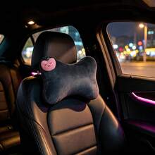 1pc Cute Cartoon Apple Car Headrest Neck Pillow, Cartoon Embroidered Plush Headrest, Provides You With A Comfortable Driving Experience - A - View 2
