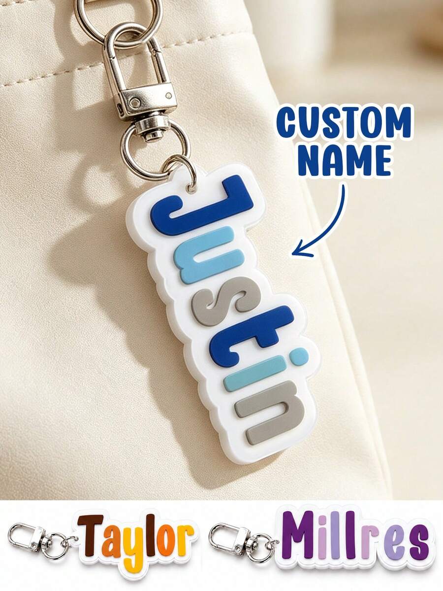 Custom Color Block Name Keychain, Bag Charm, Personalized Rainbow Letter Key Chain, Keychains, Customized, Customizable Name Everyday Accessory - Multicolor - View 1