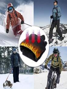 1pair Winter Outdoor Sports Gloves Windproof Touchscreen Fleece Lined Warm For Cycling Skiing Running Driving - Multicolor - View 3