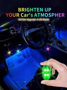 2/4/6/8入 4LED USB充電式車內燈，附遙控器，8色迷你RGB氛圍燈，適用於汽車、摩托車、自行車與無人機，高亮度，安裝簡單 - 4顆LED - 查看 4