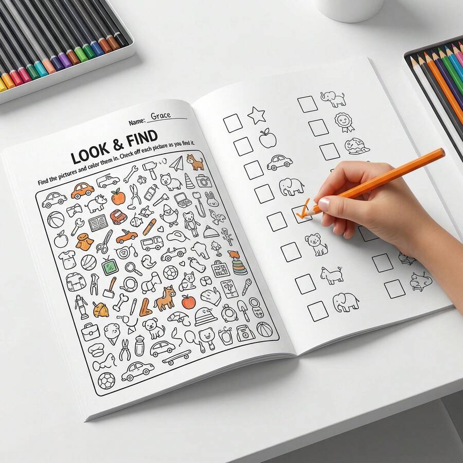 1pc Interactive Treasure Hunt Game Book/ Memory & Color Recognition / Durable Travel Educational Cards For Home And School Use/ Find The Difference Book / Colouring Book, Drawing Book/School Supllies, Classroom Supplies - Multicolor - View 1