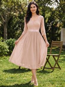 Women Midi Dresses - Baby Pink - View 5