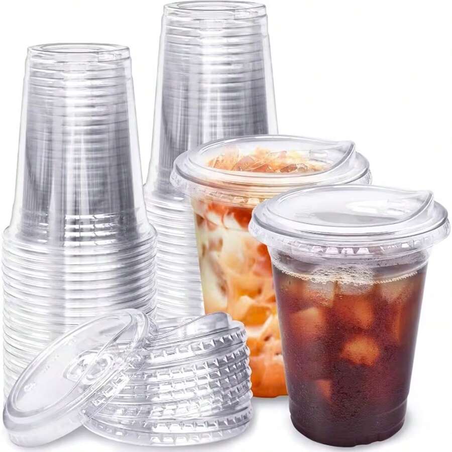 1/10/20/30/40/50/100pcs Set Transparent Thick Cold Drink Cups With Flip ...