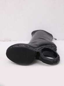 Black Solid Color Western Style Side Zipper Smooth Leather 2026 Stiletto High Heels Holiday Winter - Black - View 2