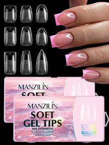 576pcs/Box Short-Medium Almond Shape False Nails, 16 Sizes, Semi-Matte/Glossy Full Coverage Pre-Buffed Soft Gel Nail Tips, Suitable For Home DIY And Nail Salon Use - Clear - View 1