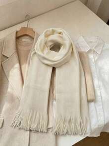 1pc Solid Color Men Scarf Casual Acrylic Scarf, Autumn/Winter Men Accessories - White - View 3