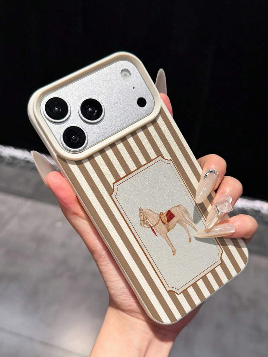 Creative Striped Horse Pattern Lychee Texture Anti-Drop Soft Phone Case, Suitable For Apple 18promax/17promax16/15/14/13/12/11/XR/XS/15plus And Other Models, Holiday Gift - Multicolor - View 1