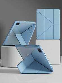 Solid Color Y-Fold Tablet Protective Case Compatible With IPad 11(A16 2025) Multi-Angle Stand With Pen Slot, Acrylic Back Shell Anti-Scratch Anti-Bend, Magnetic Auto Sleep/Wake, Compatible With IPad 10th Gen 2022/ 11(A16 2025), PU Faux Leather - Sky Blue - White Ice Blue - View 1