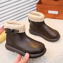 Girls' Thermal Lined Warm Ankle Boots, Thick Sole Anti-Slip Faux Fur Trim Boots, Versatile Everyday Boots For Autumn/Winter - Brown - View 6