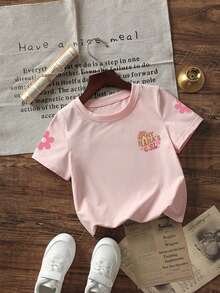 Baby Girls Minimalist "Mama's Girl" Letter Print Crew Neck Short Sleeve Cute Tee - Pink - View 4