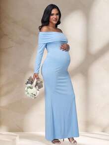 JustVH Maternity Sexy Fitted Long Sleeve Backless Twist Dress, Elegant Party Evening Gown For Maternity Photography - Baby Blue - View 5